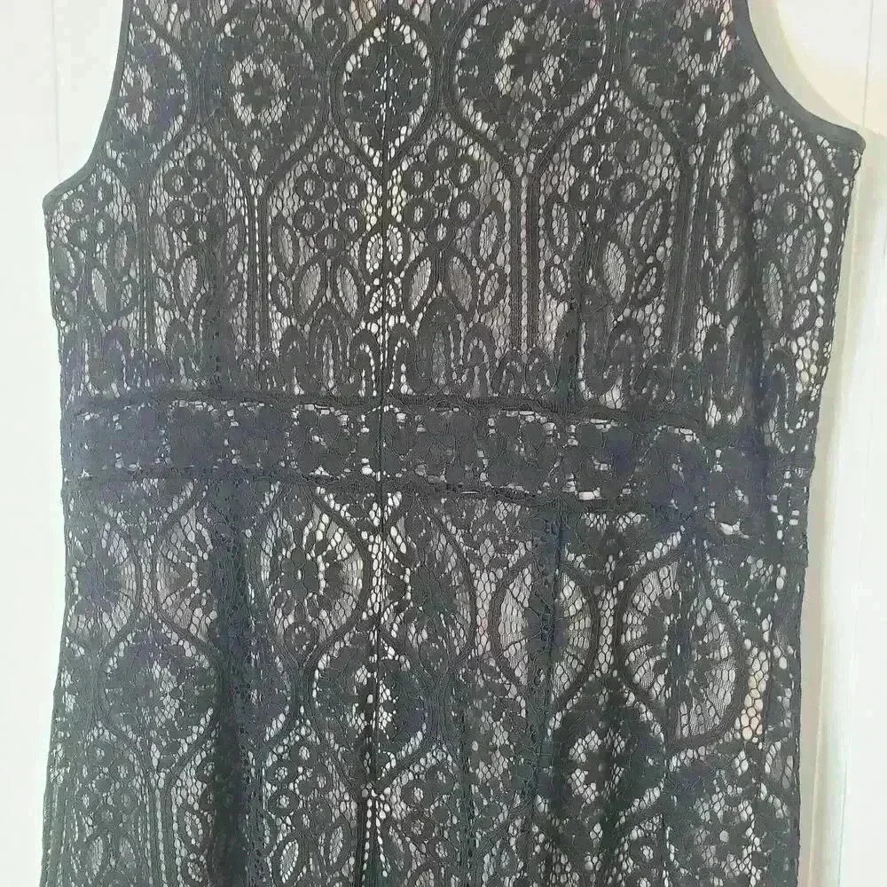 LOFT black Lace A line Dress Lined Sleeveless Lightweight Size 14 - Picture 6 of 10